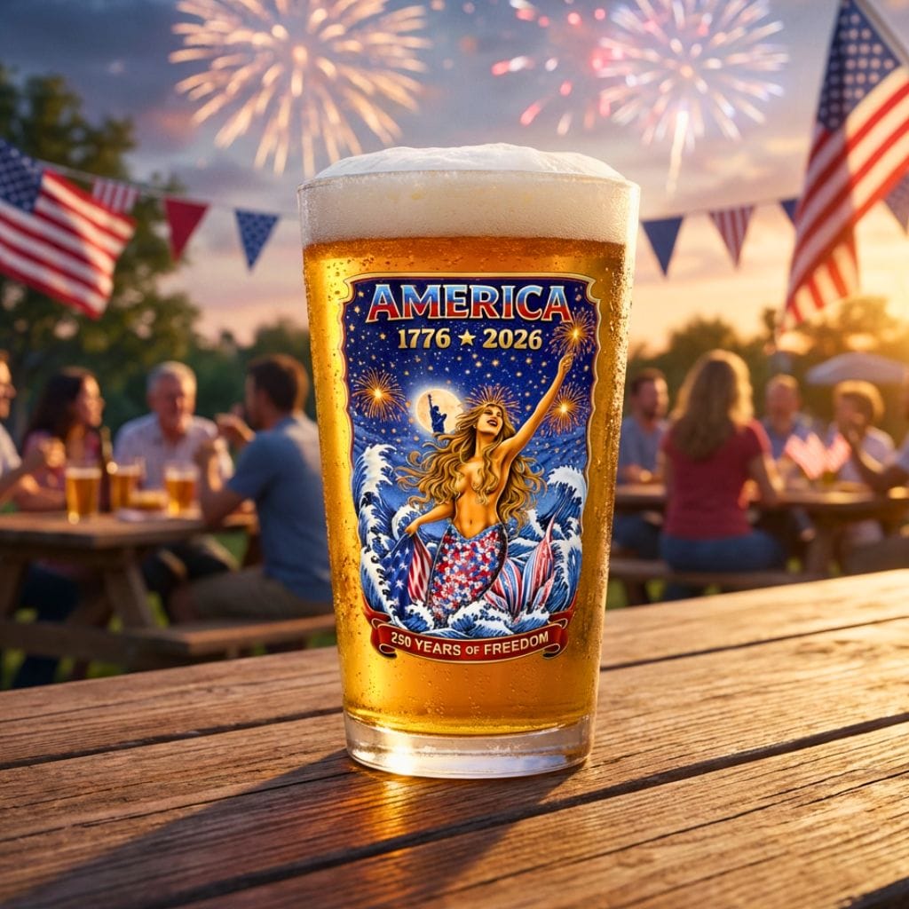 Printify Star Spangled Mermaid America 250 16oz Pint Glass 16oz 21504092880139178000