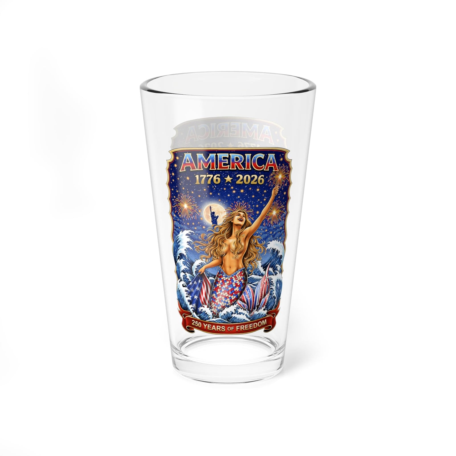 Printify Star Spangled Mermaid America 250 16oz Pint Glass 16oz 21504092880139178000
