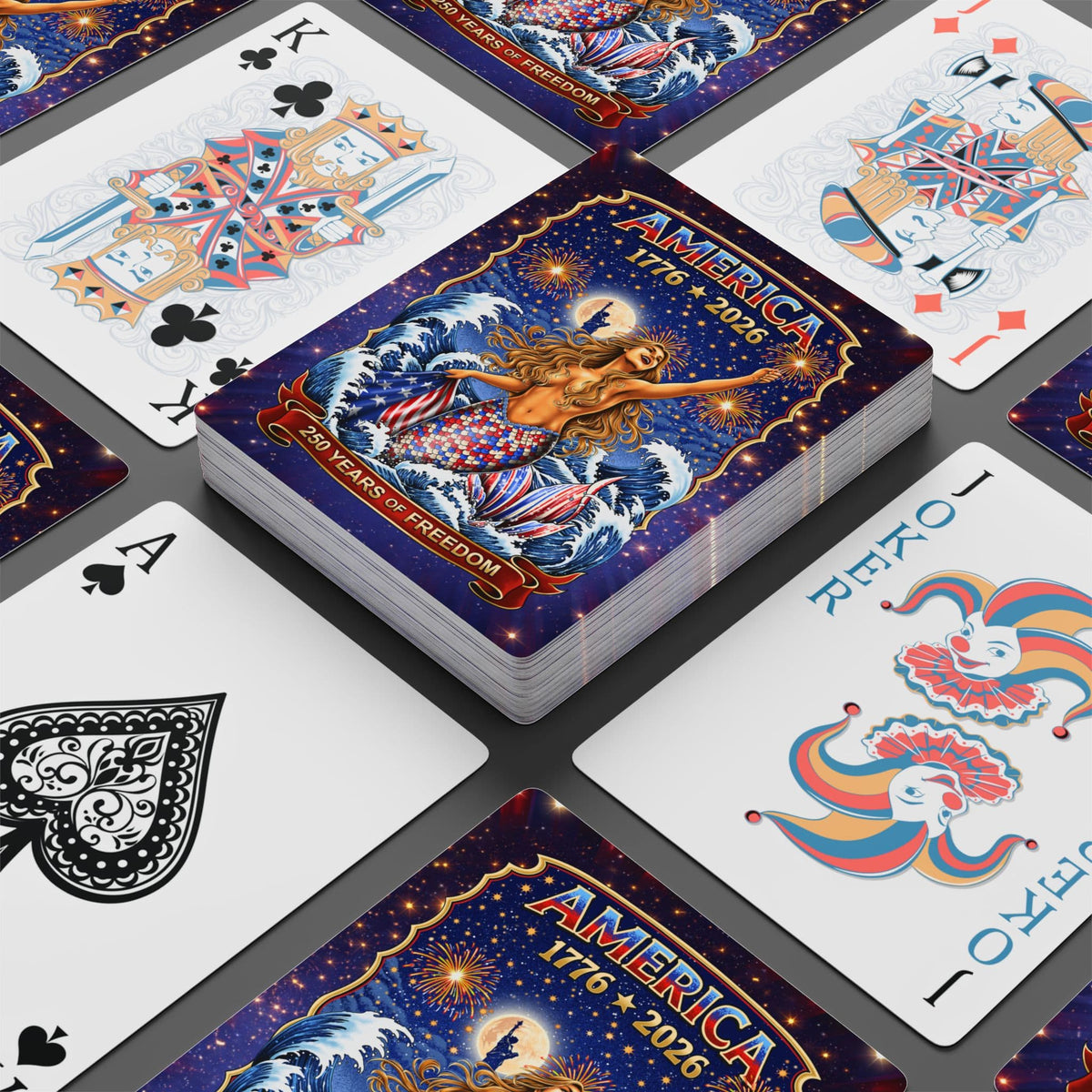 Printify Star Spangled Mermaid America 250 Playing Cards 2.5" x 3.5" / White / Semi Glossy 33799677315810409834