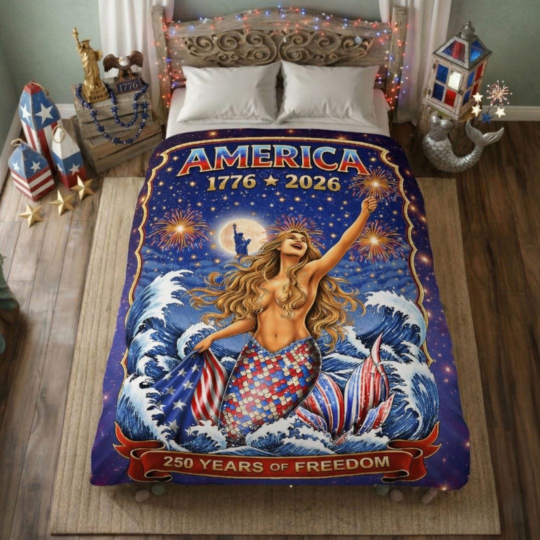 Printify Star-Spangled Mermaid America 250 Plush Blanket