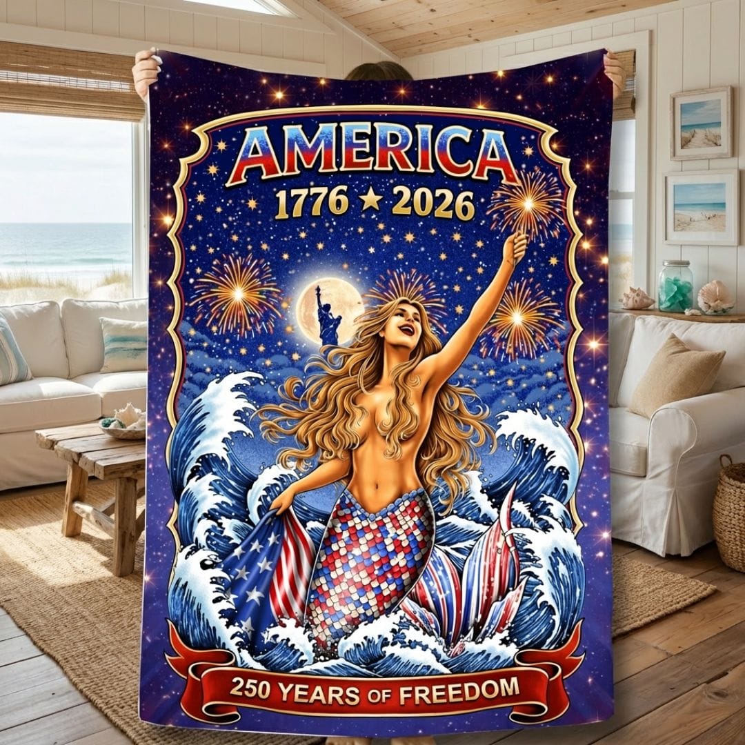 Printify Star-Spangled Mermaid America 250 Plush Blanket