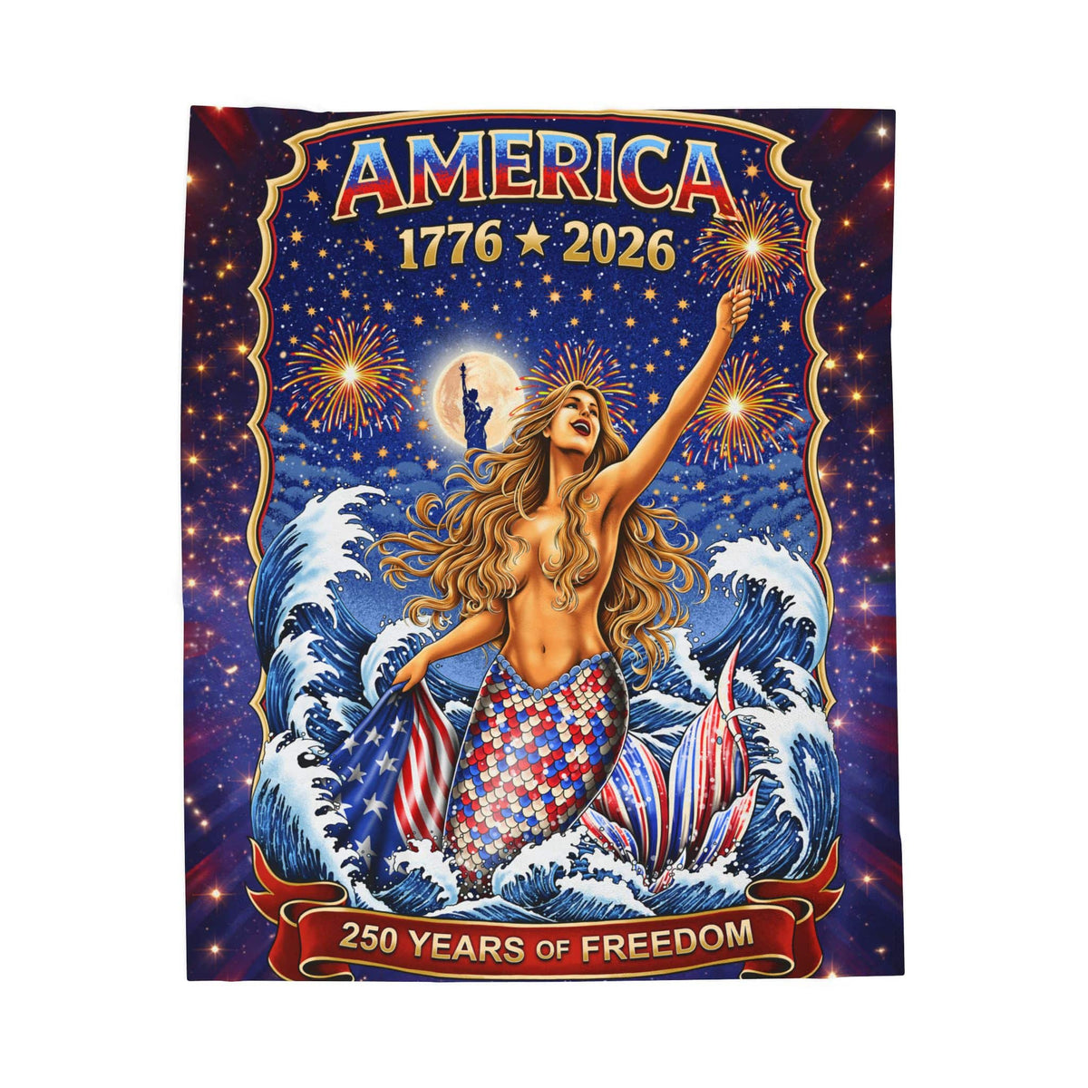 Printify Star-Spangled Mermaid America 250 Plush Blanket 50" × 60" 23333519230718435967