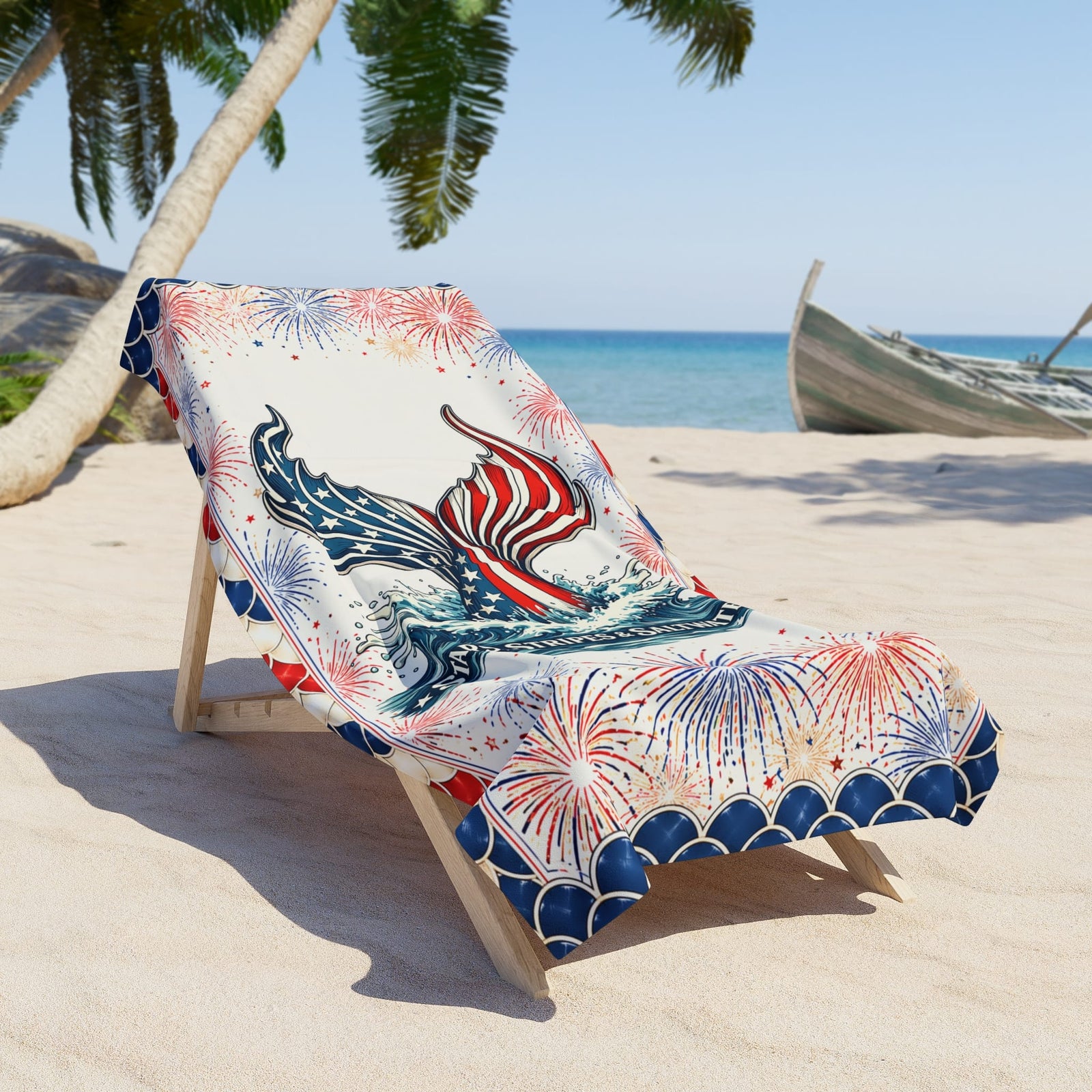 Printify Stars, Stripes & Saltwater Beach Towel 36" × 72" 19079815070910727983