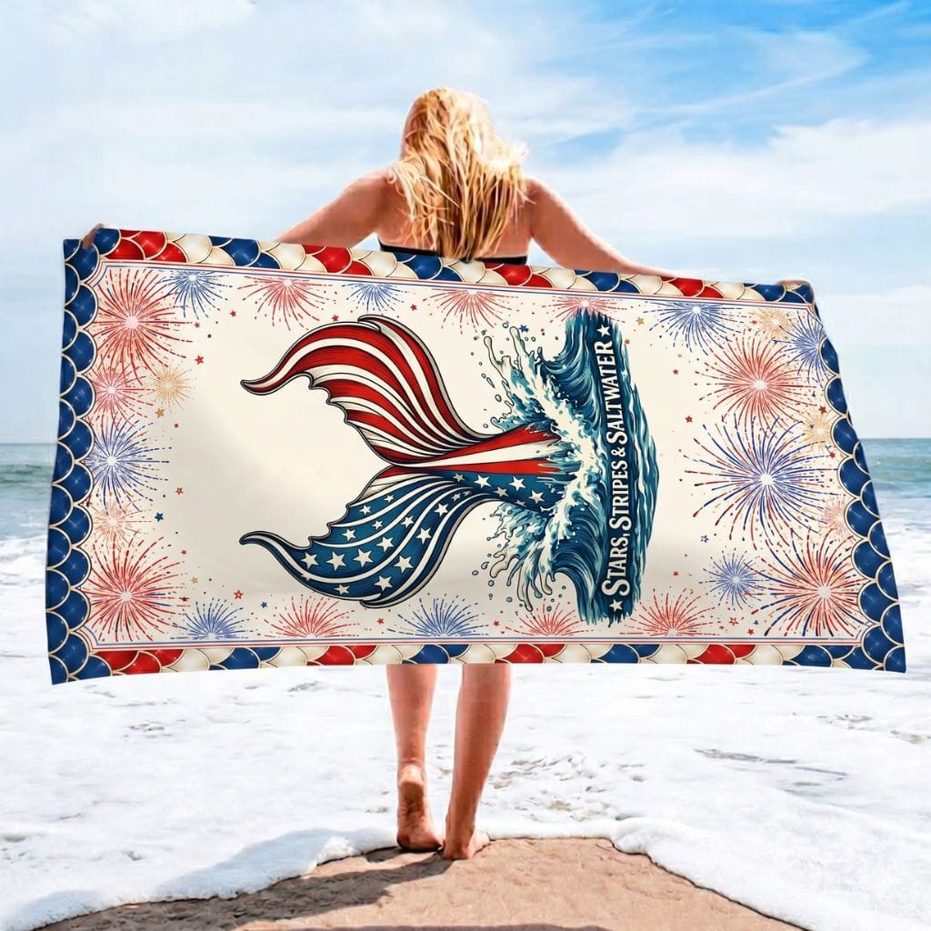 Printify Stars, Stripes & Saltwater Beach Towel 36" × 72" 19079815070910727983