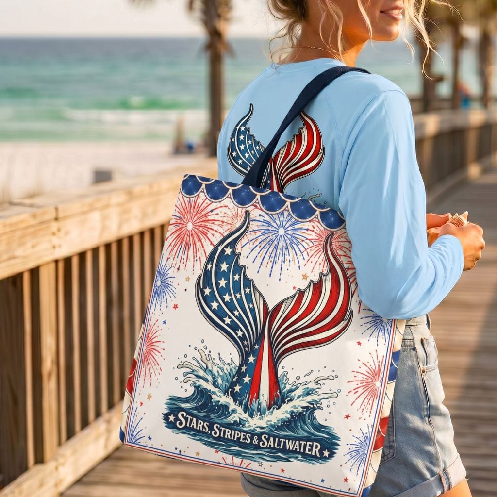 Printify Stars, Stripes &amp; Saltwater Tote Bag 18" × 18'' / Navy 27225241127085212702