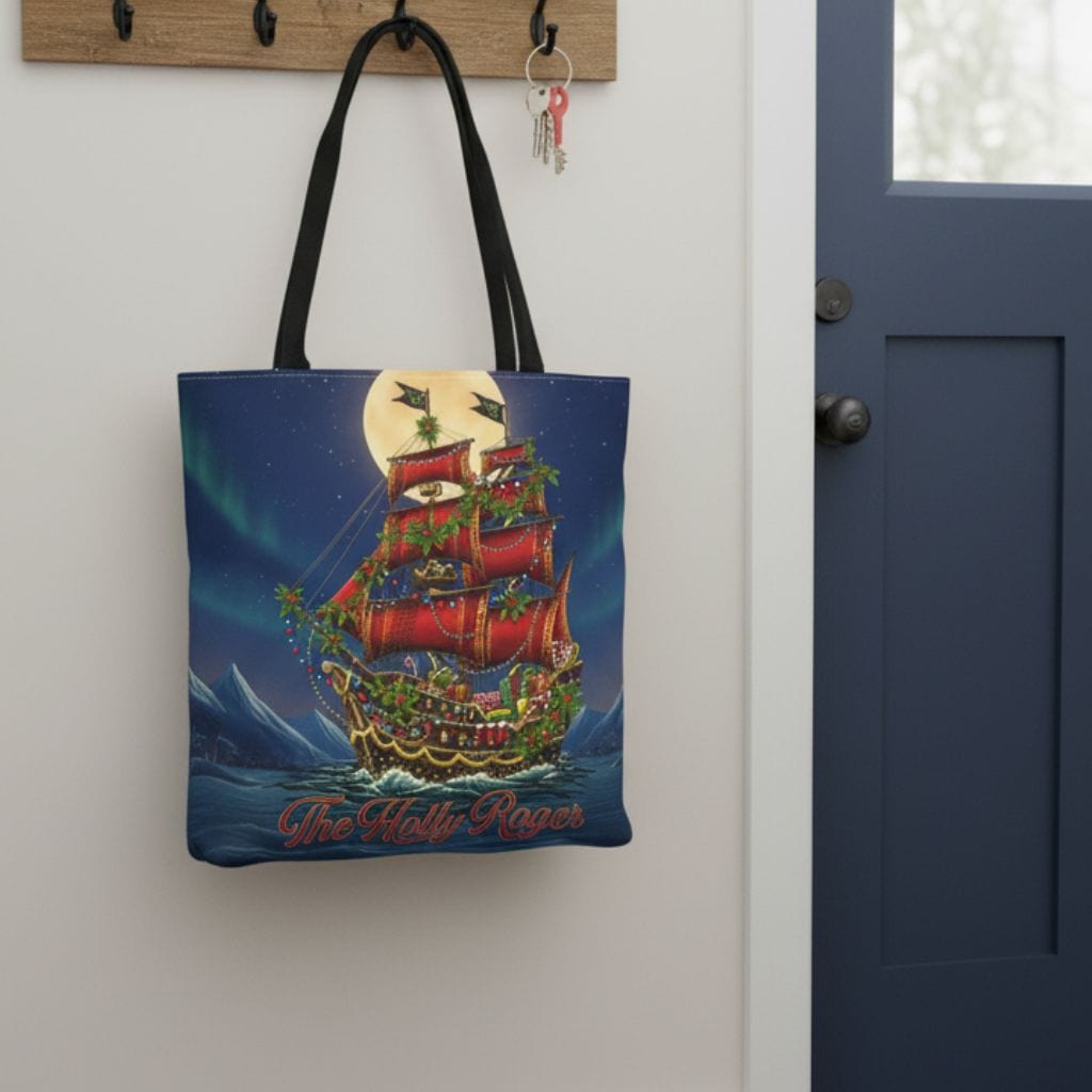 Printify The Holly Roger Tote Bag 18" × 18'' / Black 15064720214198058477