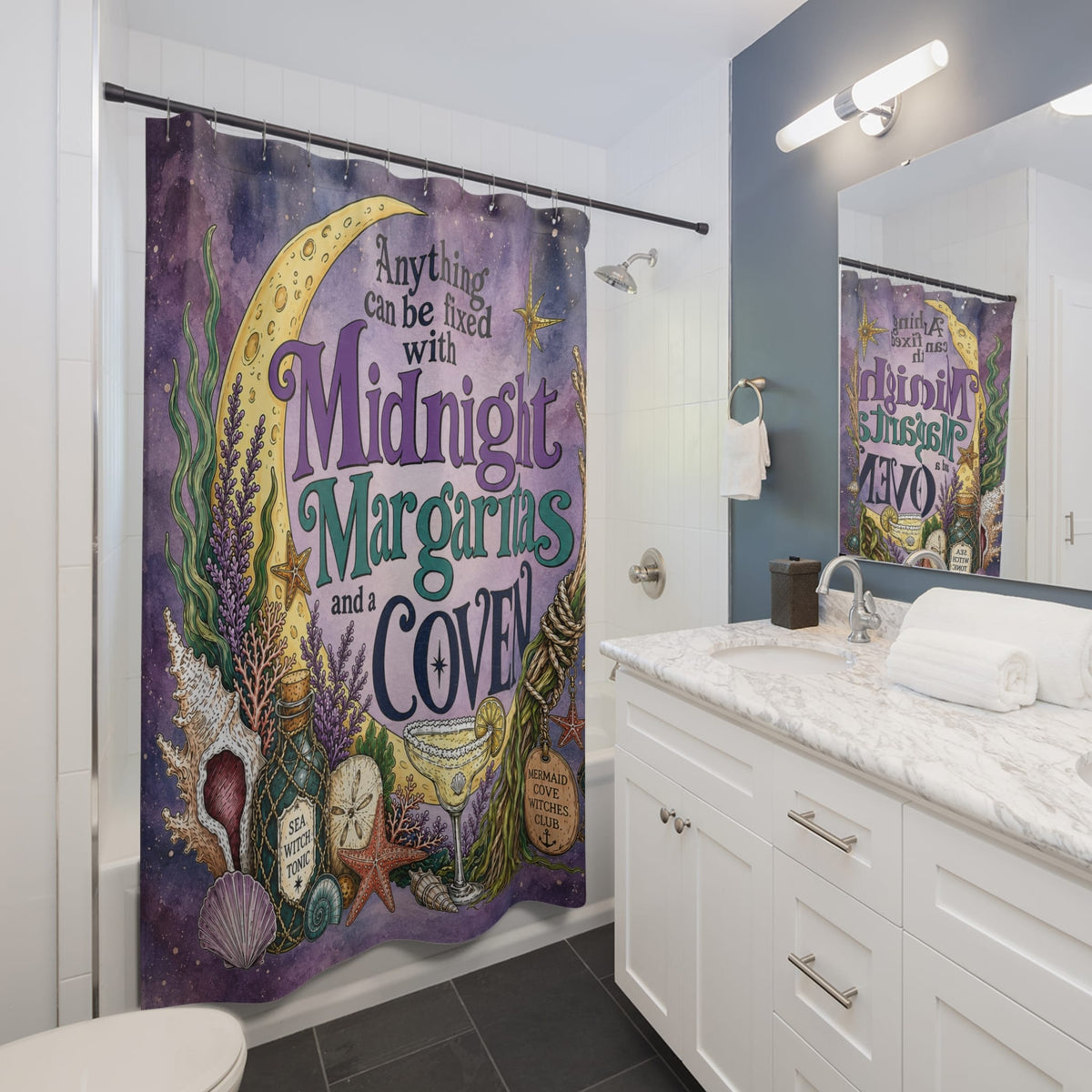 Printify The Mermaid Coven Shower Curtain (Mystic) 71" × 74" 26510723799585579925