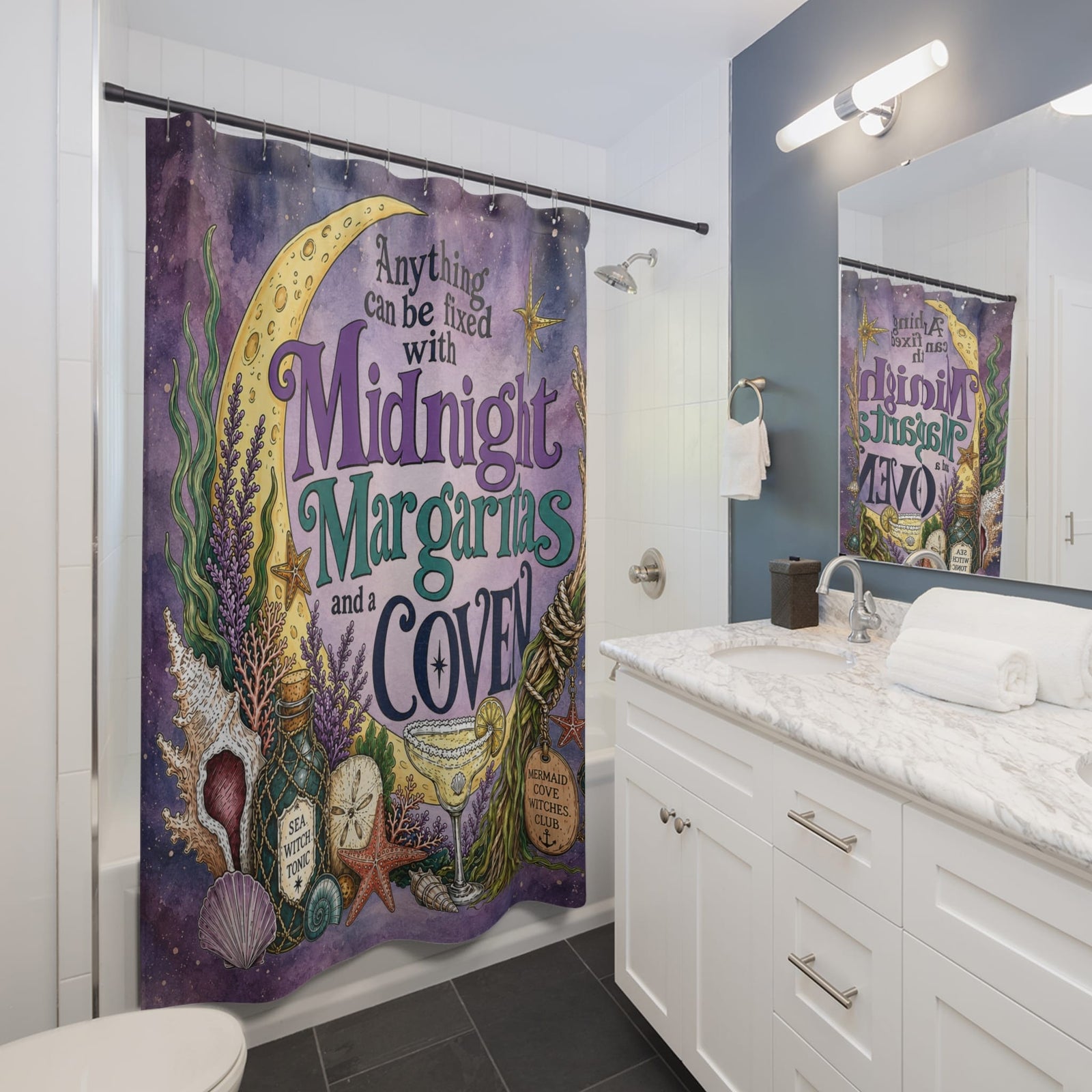 Printify The Mermaid Coven Shower Curtain (Mystic) 71" × 74" 26510723799585579925