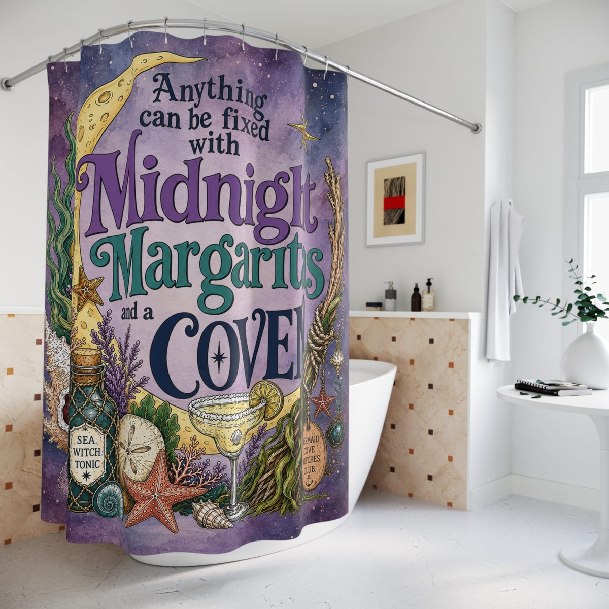 Printify The Mermaid Coven Shower Curtain (Mystic) 71" × 74" 26510723799585579925