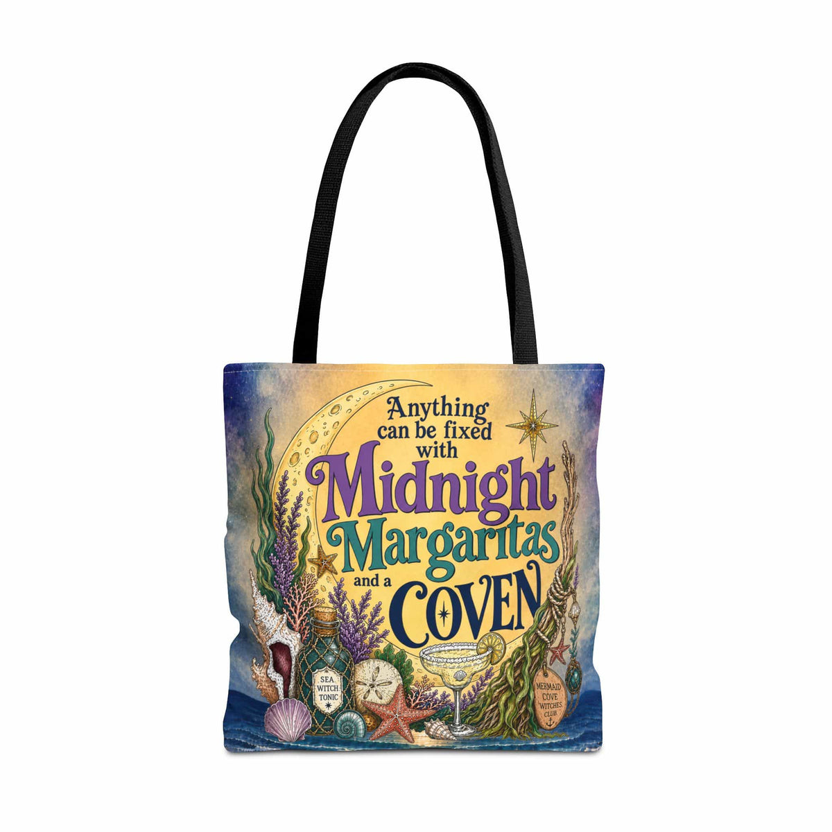 Printify The Mermaid Coven Tote Bag (Moonlit Ocean) 18" × 18'' / Black 33371573715353262070
