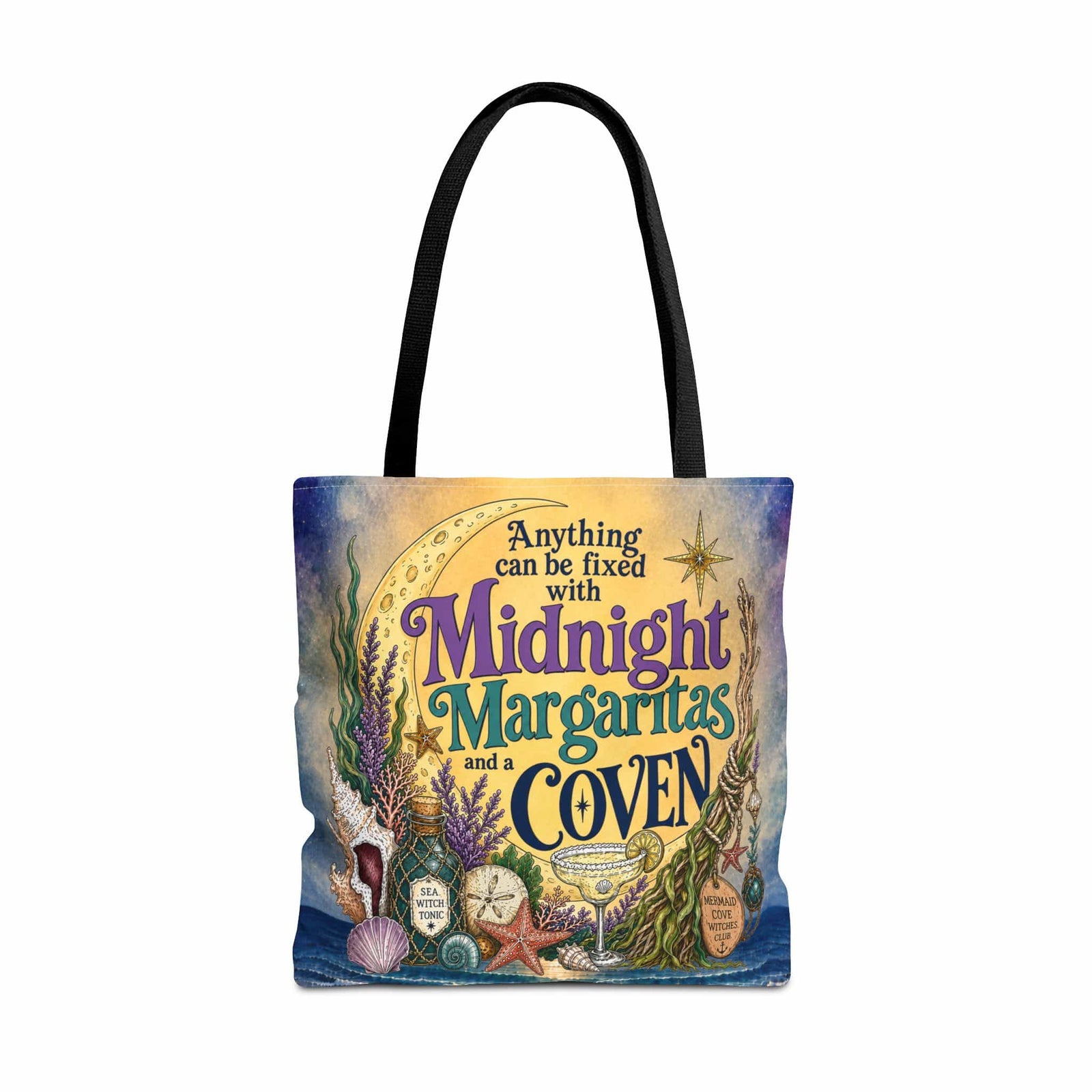 Printify The Mermaid Coven Tote Bag (Moonlit Ocean) 18" × 18'' / Black 33371573715353262070