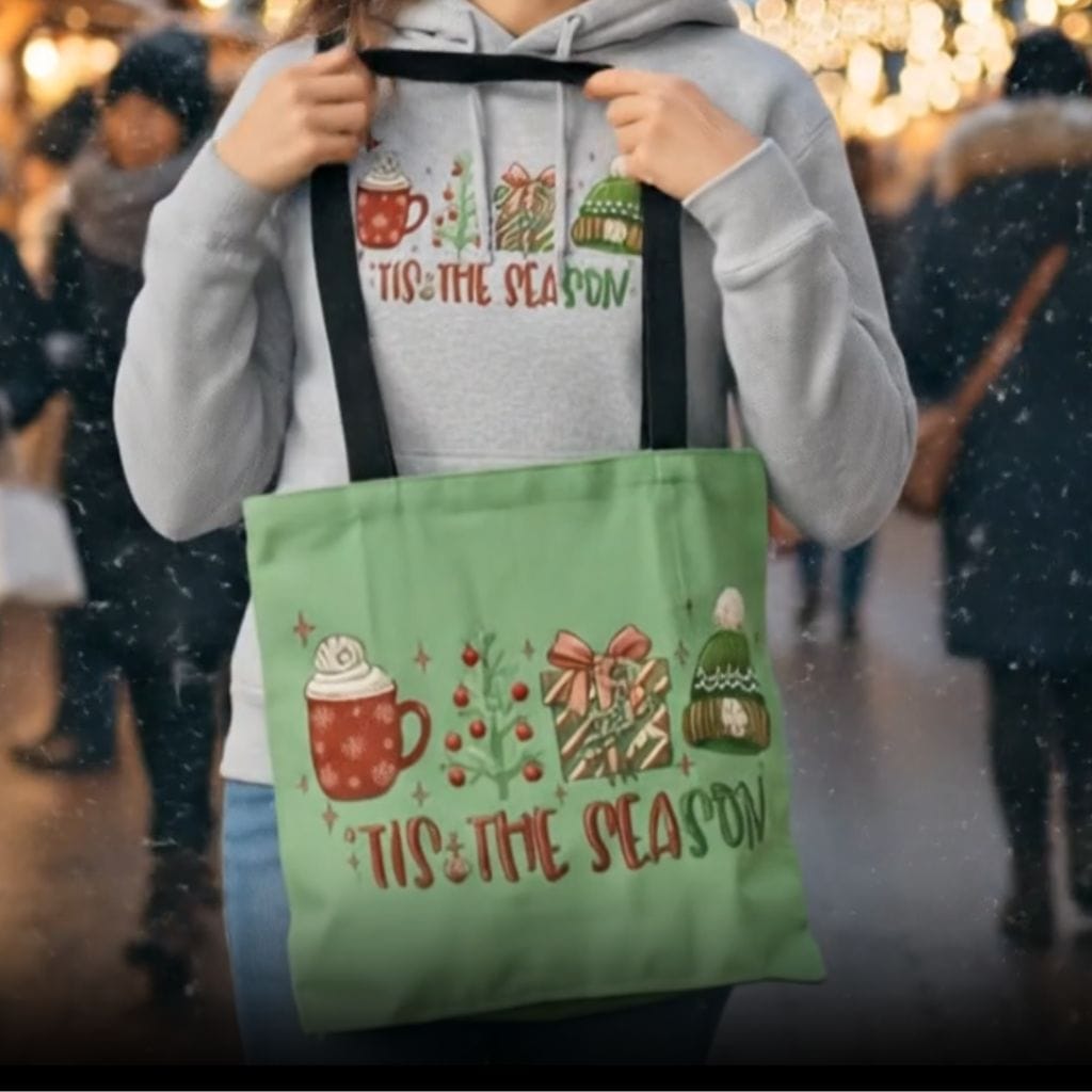 Printify Tis the Season Christmas Tote Bag 18" × 18'' / Black 24798490218195394183