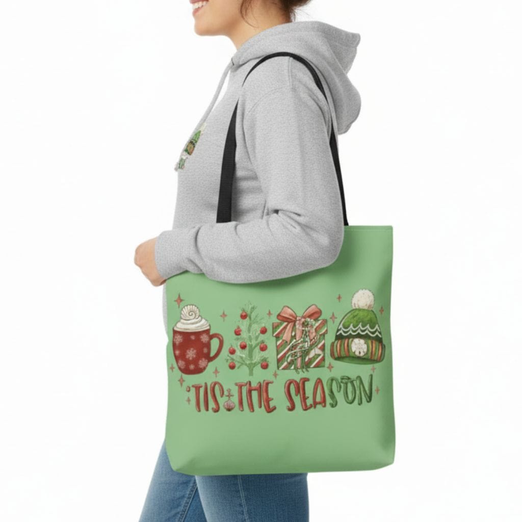 Printify Tis the Season Christmas Tote Bag 18" × 18'' / Black 24798490218195394183