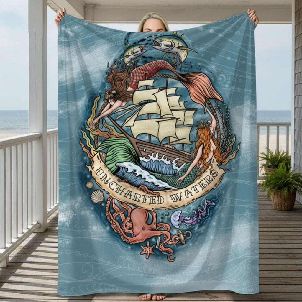 Printify Uncharted Waters Plush Blanket 50&quot; × 60&quot; 16199236704667226934