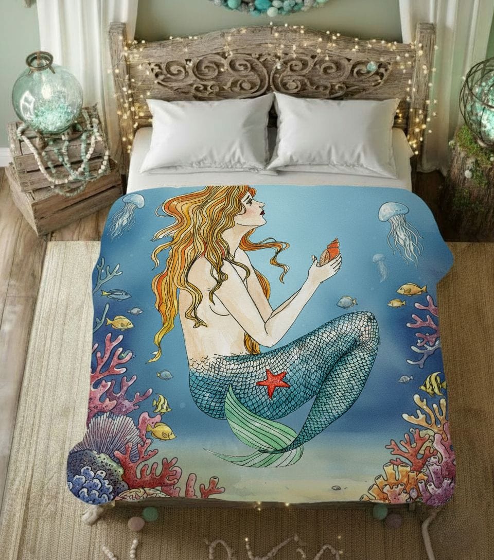 Printify Vintage Mermaid Plush Blanket