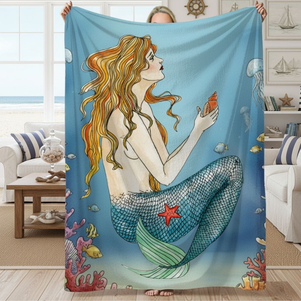 Printify Vintage Mermaid Plush Blanket