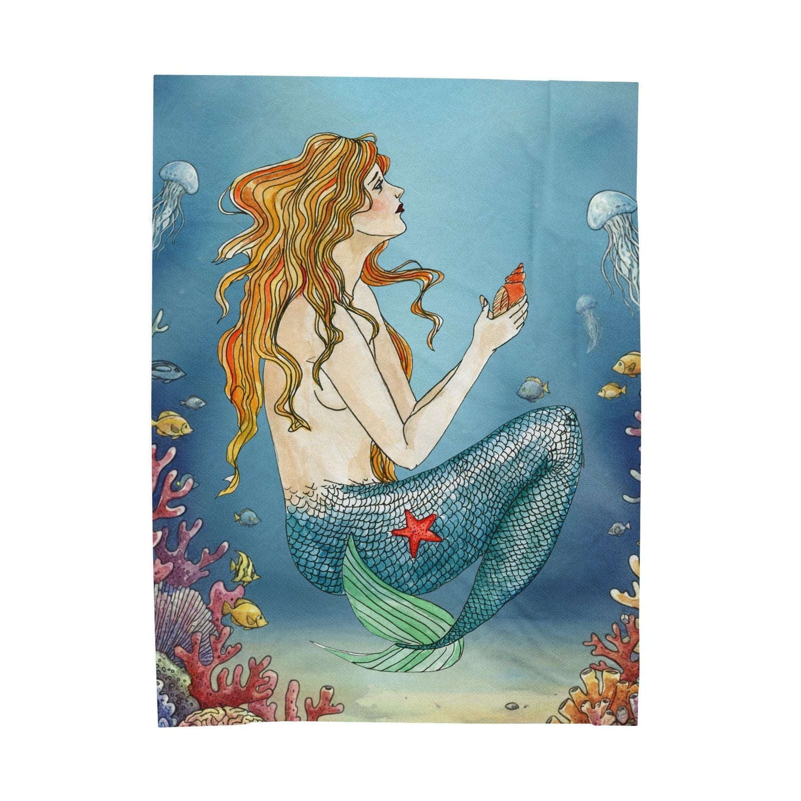 Printify Vintage Mermaid Plush Blanket