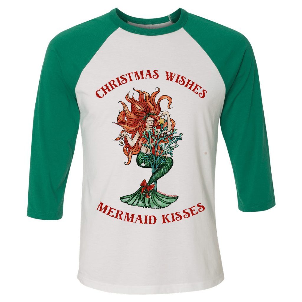 Merry Christmas Mermaid Baseball T-Shirt - Mountains & Mermaids