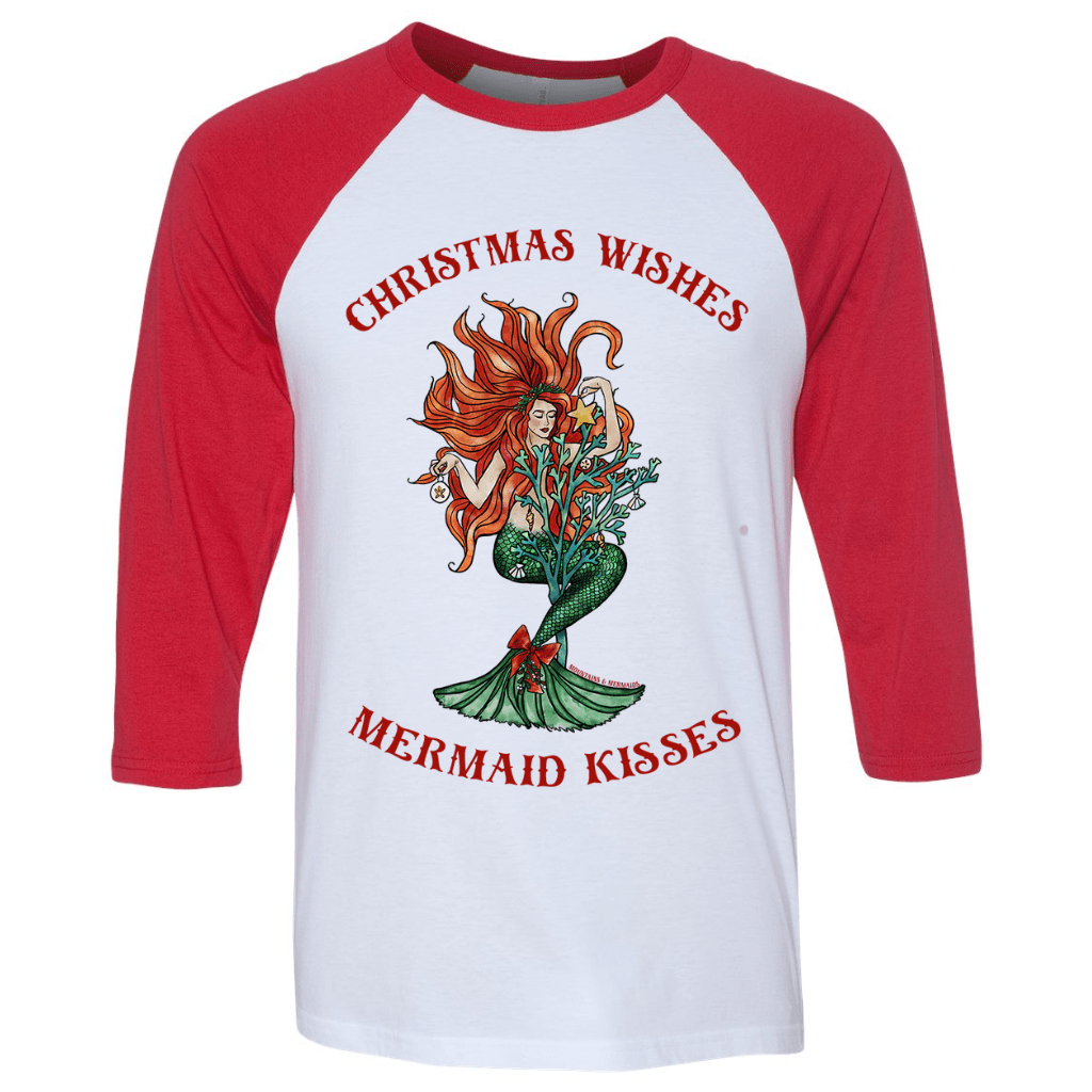 Merry Christmas Mermaid Baseball T-Shirt - Mountains & Mermaids