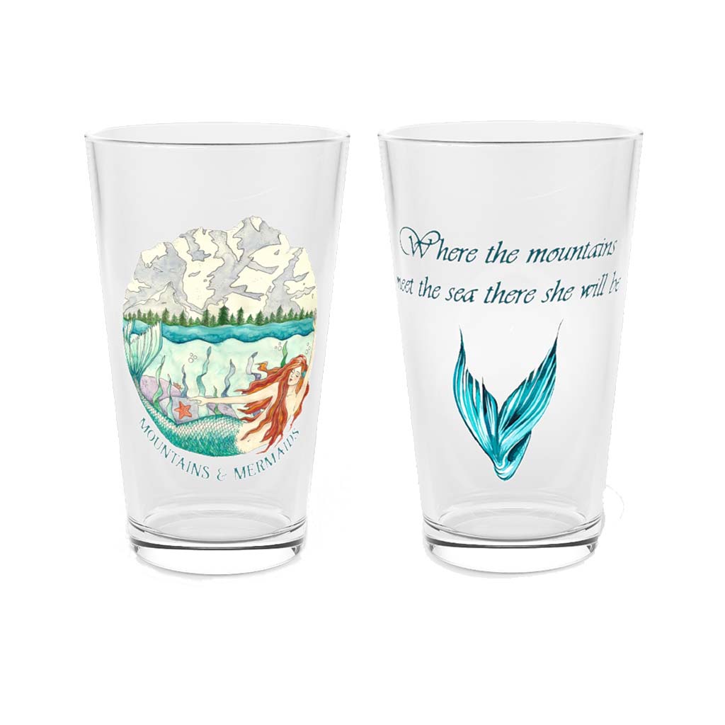 Mountain Mermaid Pint Glass, 16oz - Mountains & Mermaids