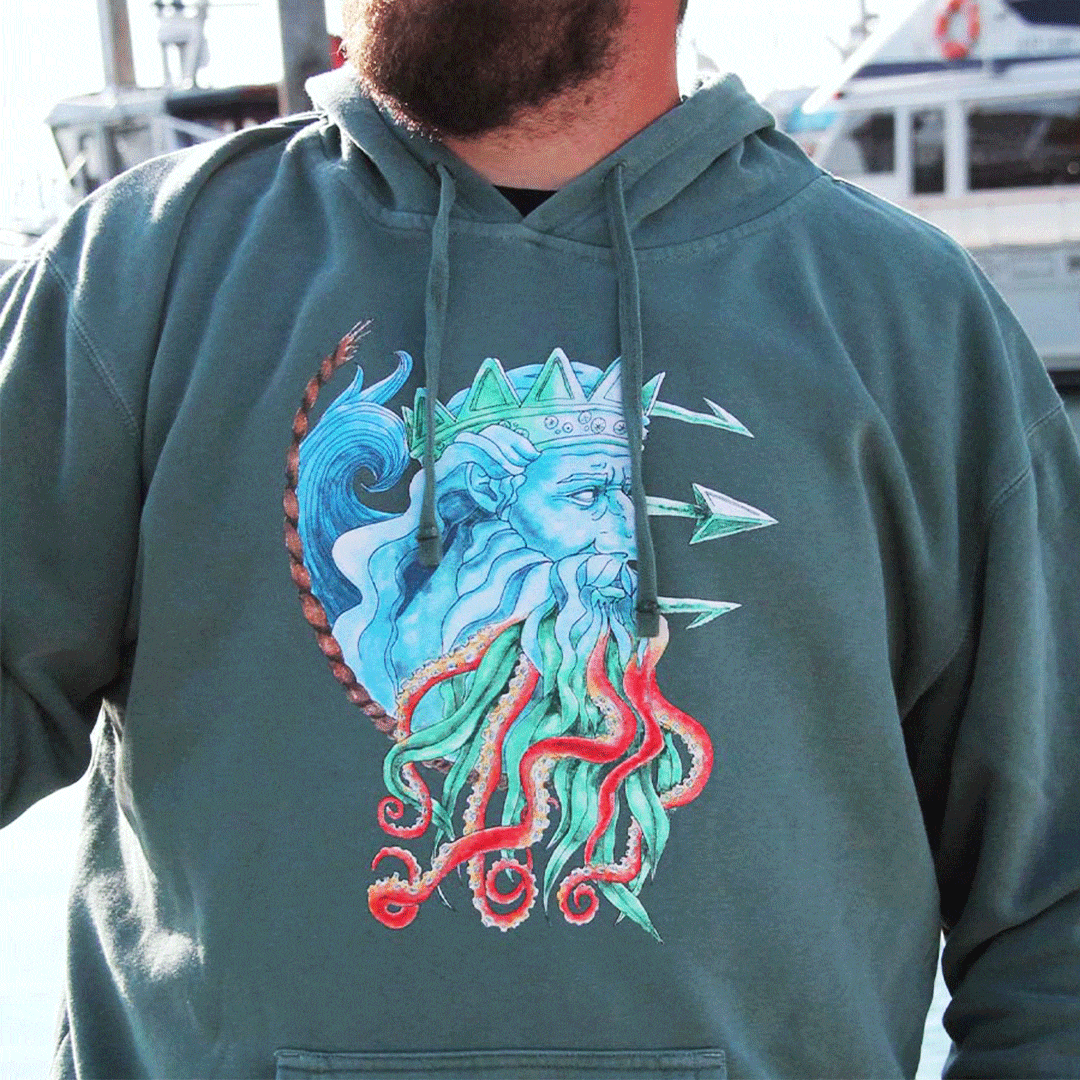 Poseidon Midweight Unisex Pullover Hoodie Mountains Mermaids