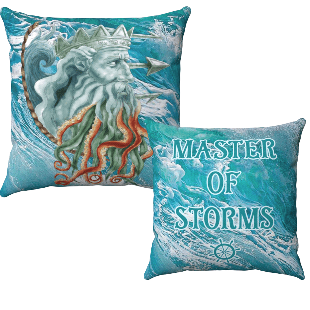 Poseidon Master Of Storms Square Pillow - Mountains & Mermaids