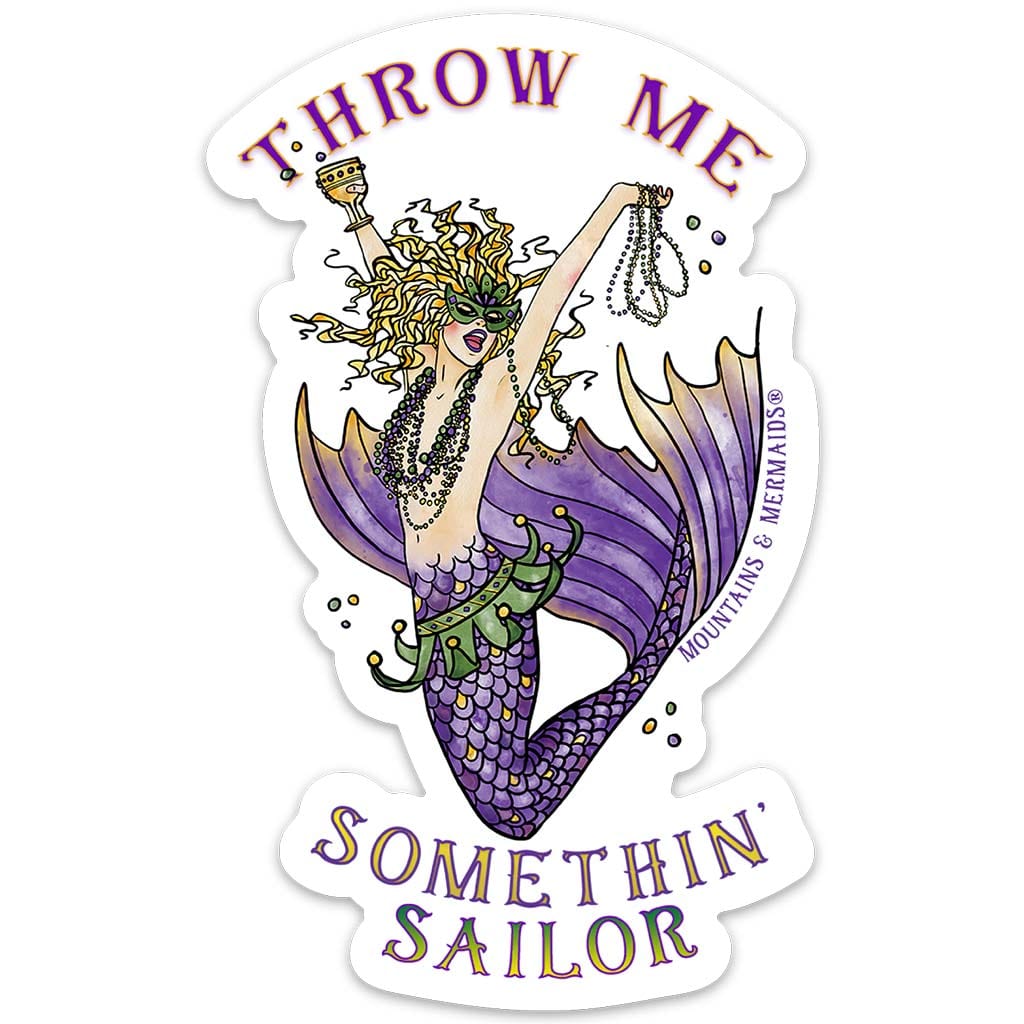 Mountains &amp; Mermaids Mardi Gras Mermaid Sticker MM675